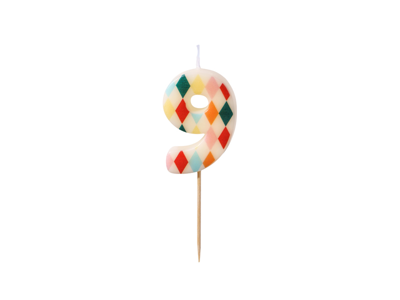Lumanare de Aniversare Cifra 9 cu Model Romb, 5.5 cm, Mix de Culori