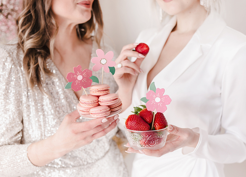 Set de 8 Toppers, Flori - Roz & Alb