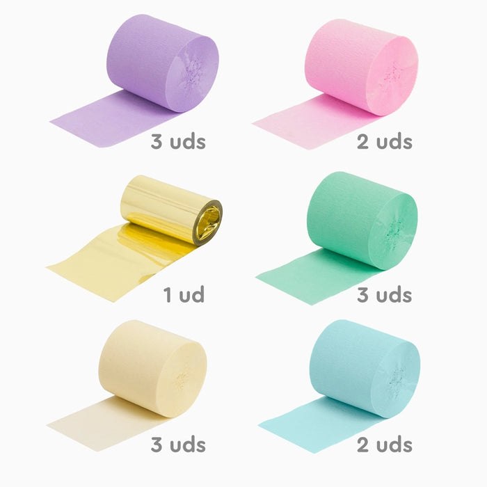 Set benzi decorative hartie creponata OHYEAH!, 14 buc, pastel, 4.5cm x 10m