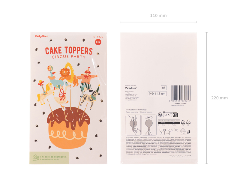 Set 6 toppers pentru tort / cupcake cu Tematica de Circ, 9-11.5 cm
