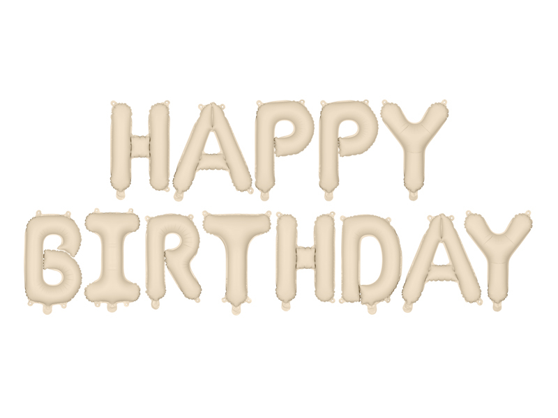 Banner "Happy Birthday" Baloane din Folie, Mat Bej, 340x35cm