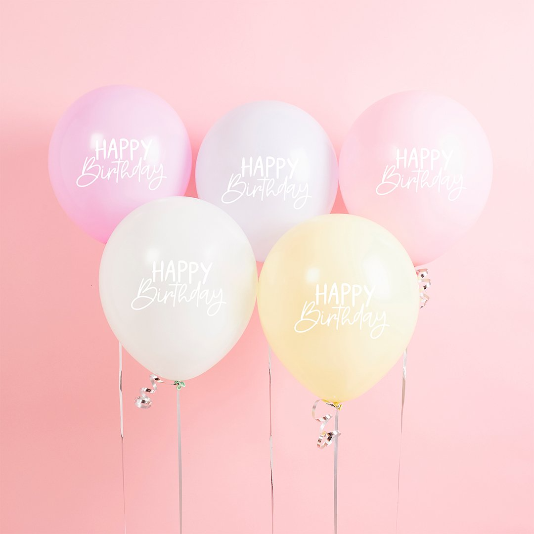 Set de 5 Baloane Eco Pastel "Happy Birthday" 30 cm