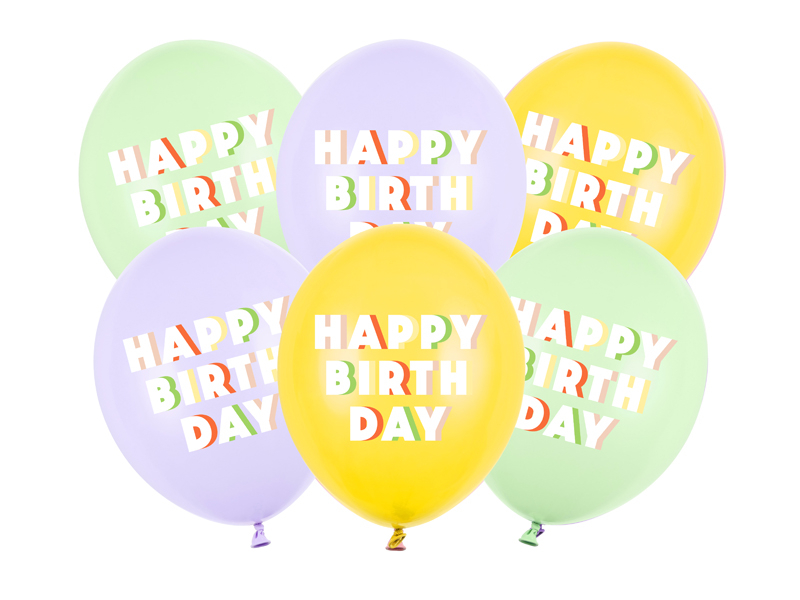 Baloane 30 cm (6 buc) pastel "Happy Birthday"
