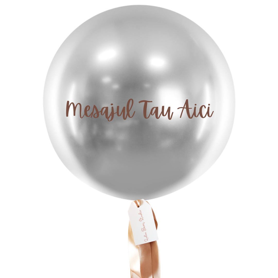 Balon XL personalizat umflat cu heliu (60cm) Argintiu metalic