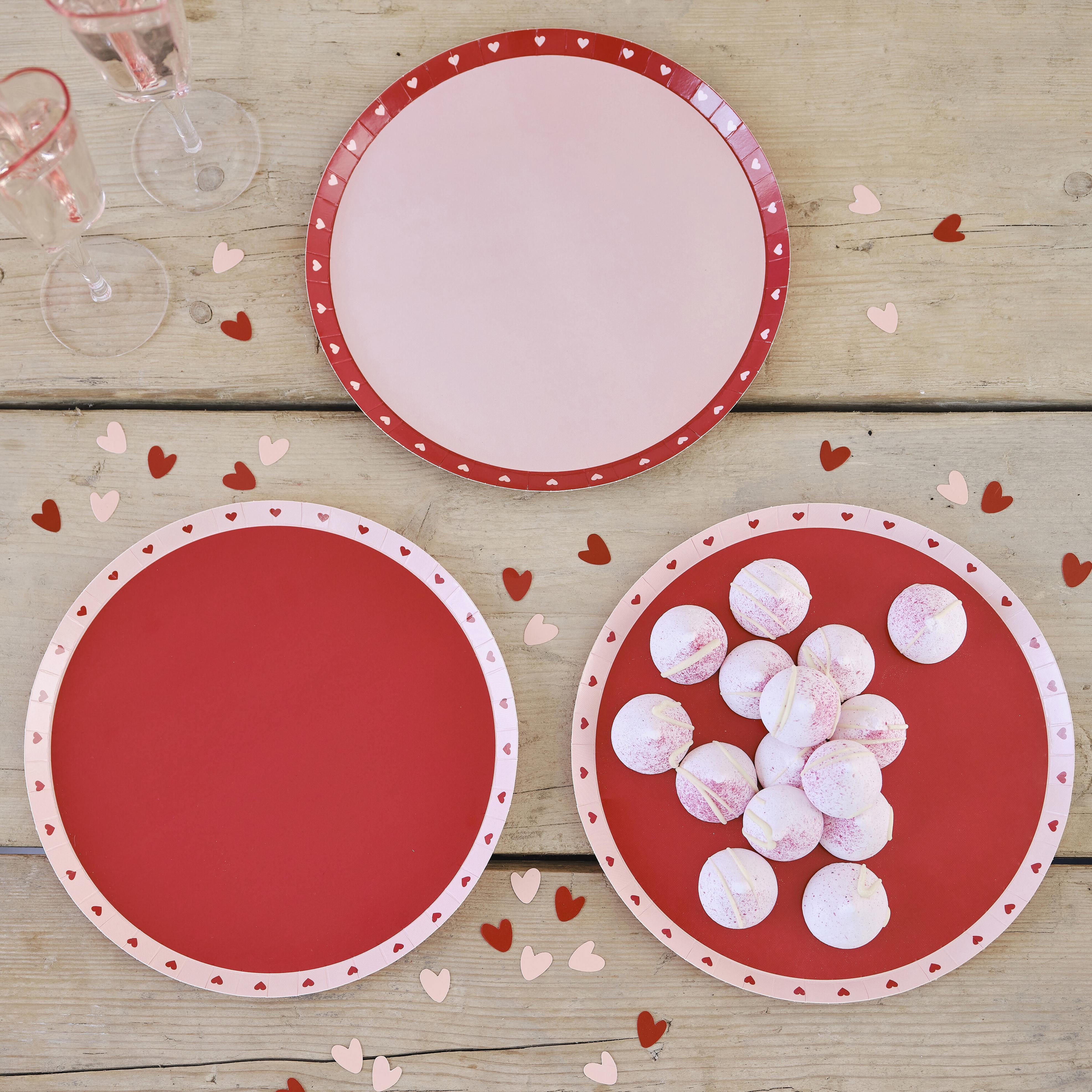 Set 8 Farfurii de Valentine's Day cu Inimioare Rosii si Roz, 25cm