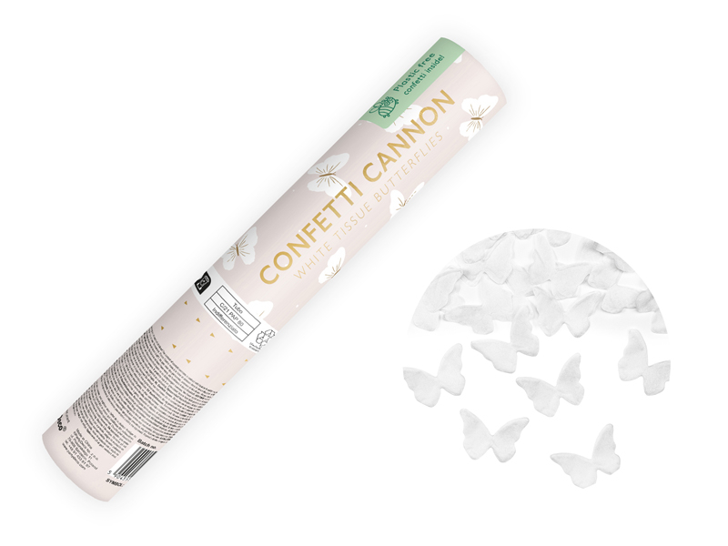 Tun Confetti cu fluturi albi, 20 cm