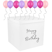 🎂 Cutie Happy Birthday (70x70x70 cm) cu 40 Baloane Roz & Mov cu Heliu – Ridicare Personală