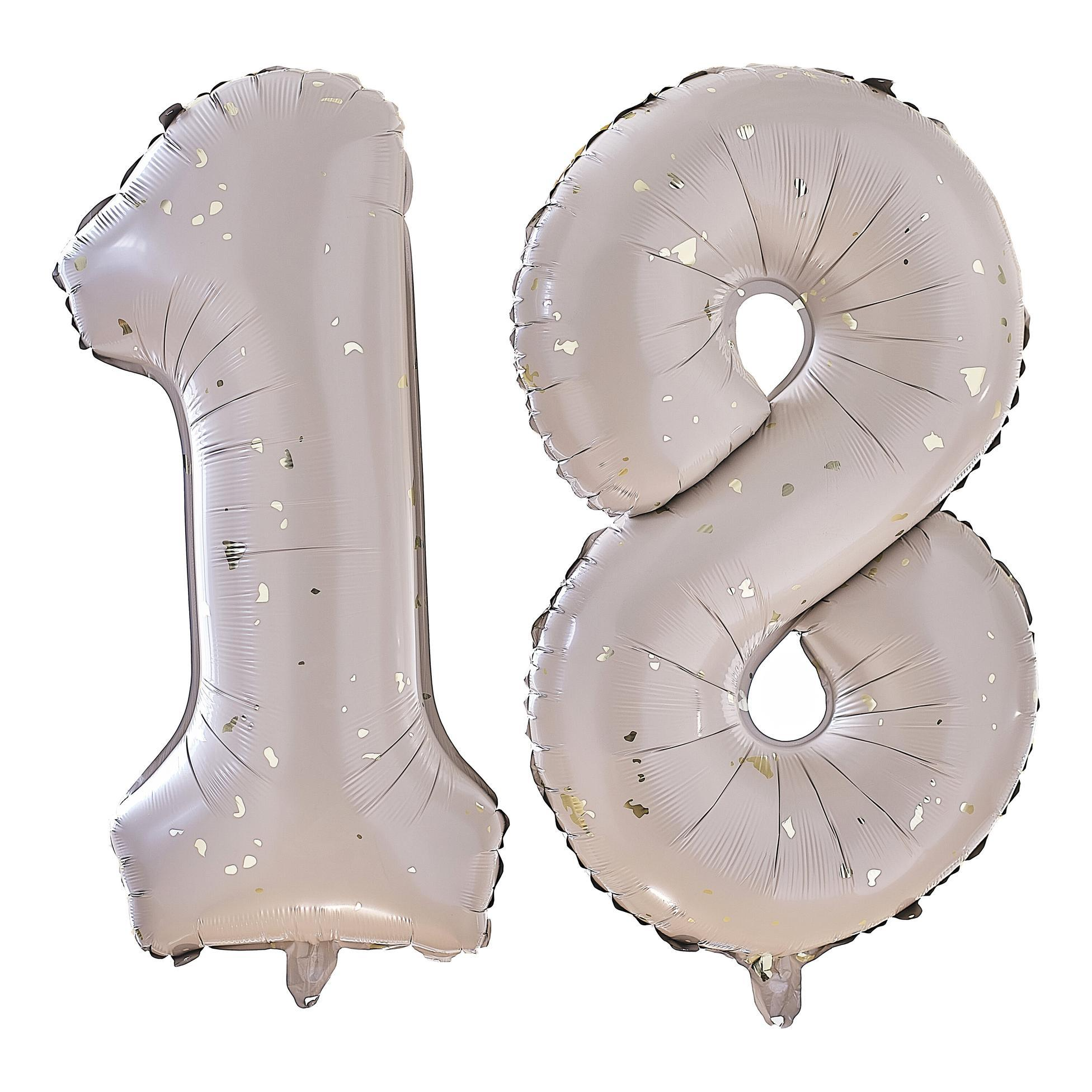 Set baloane Majorat, Ginger Ray, cifre 18, Bej si Auriu, 66cm