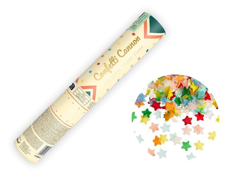 Tun Confetti cu Stele Multicolore, 20 cm