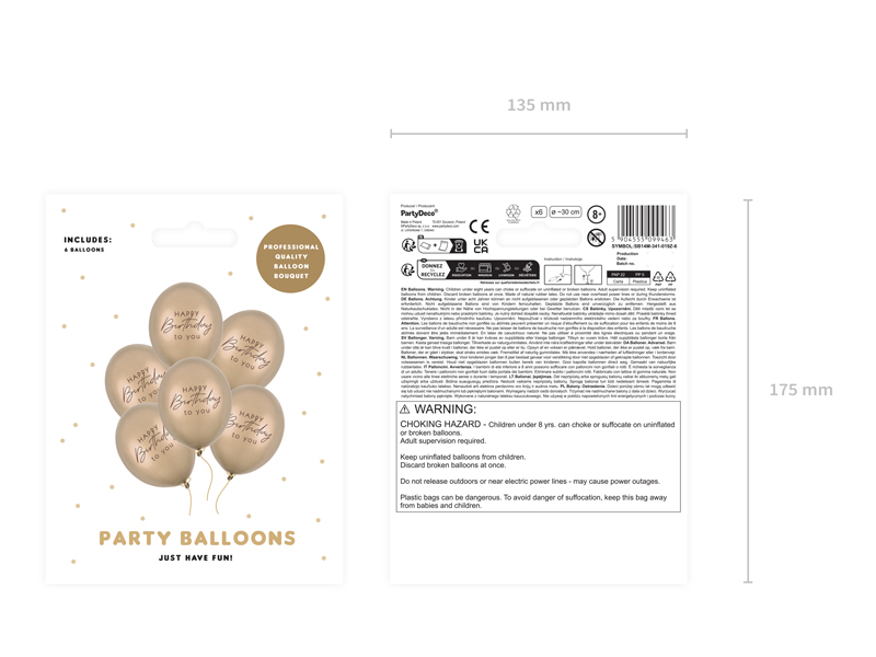 Baloane din latex (6 buc) „Happy Birthday” auriu metalizat, 30 cm