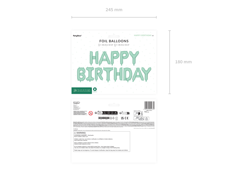 Banner "Happy Birthday" Baloane din Folie, Verde deschis, 340x35cm