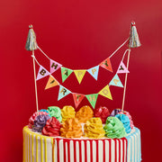 Topper Tort Banner „Happy Birthday” cu Ciucuri, multicolor Curcubeu