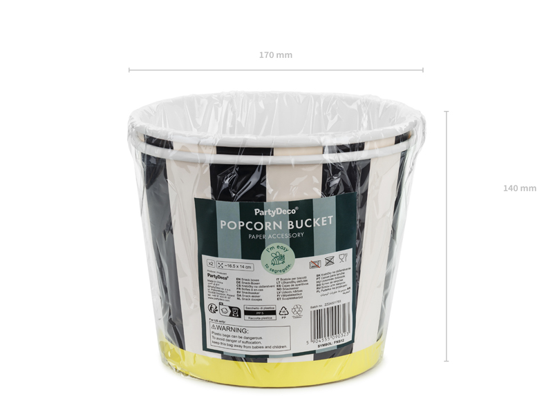 Cosulete din hartie pentru gustari (2 buc) tematica fotbal, alb-negru, 14 cm