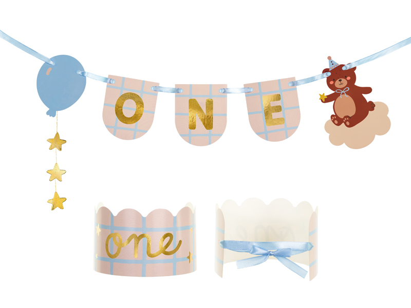Banner si coroana „ONE” pentru prima aniversare, PartyDeco