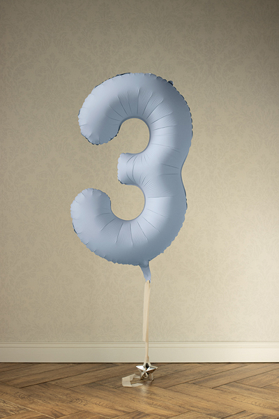 Balon din Folie, Cifra 3, 86cm Albastru Deschis Mat