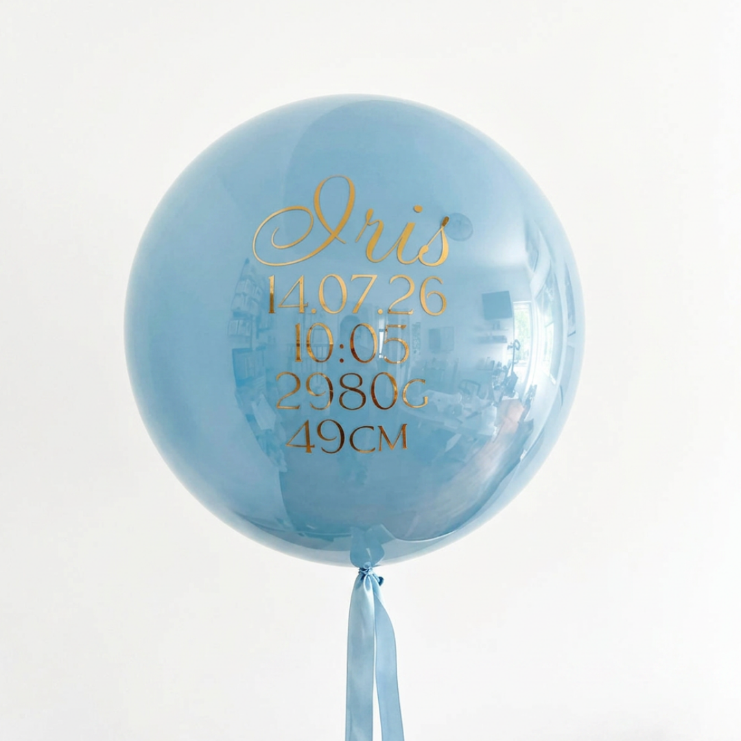 Balon Bobo personalizat „Welcome Baby”, Bleu, 60 cm, cu heliu