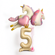 Set baloane Unicorn cu cifra 5, Roz & Auriu, cu heliu
