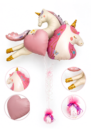 Set baloane Unicorn, Roz & Auriu, cu heliu