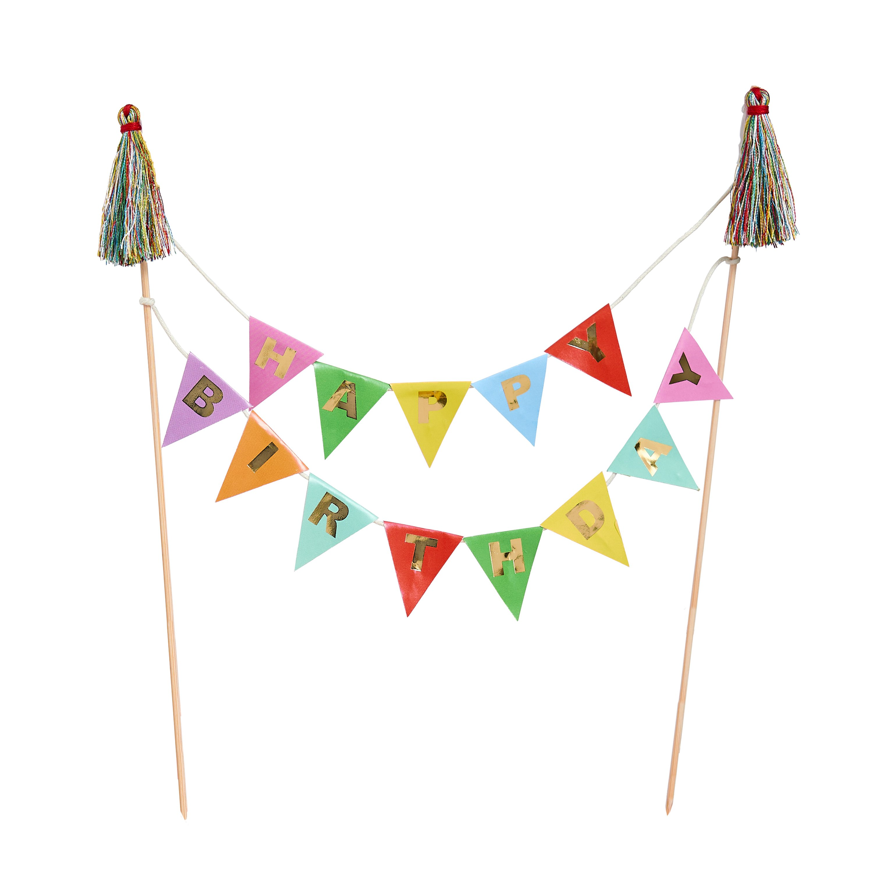 Topper Tort Banner „Happy Birthday” cu Ciucuri, multicolor Curcubeu