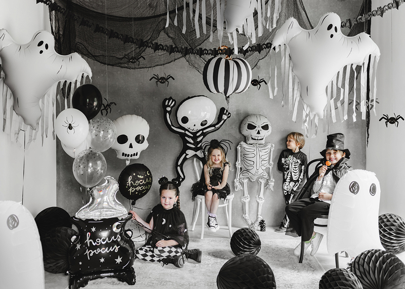Balon folie Schelet XXL, 46x129 cm, crem si negru