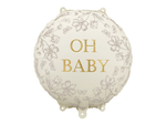 Balon Folie "Oh Baby", 35cm off white/gold
