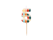 Lumanare de Aniversare Cifra 5 cu Model Romb, 5.5 cm, Mix de Culori