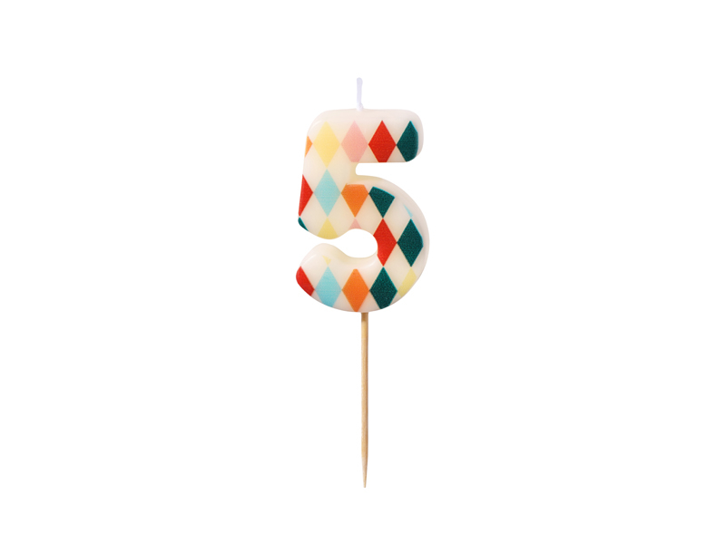 Lumanare de Aniversare Cifra 5 cu Model Romb, 5.5 cm, Mix de Culori