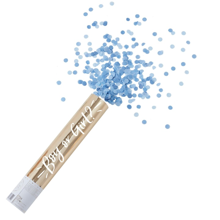 Tun de Confetti Gender Reveal, Albastru
