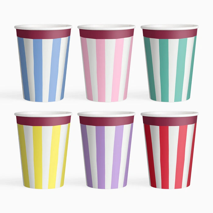 Pahare „Happy Vibes” (6 buc) 270ml, dungi colorate curcubeu