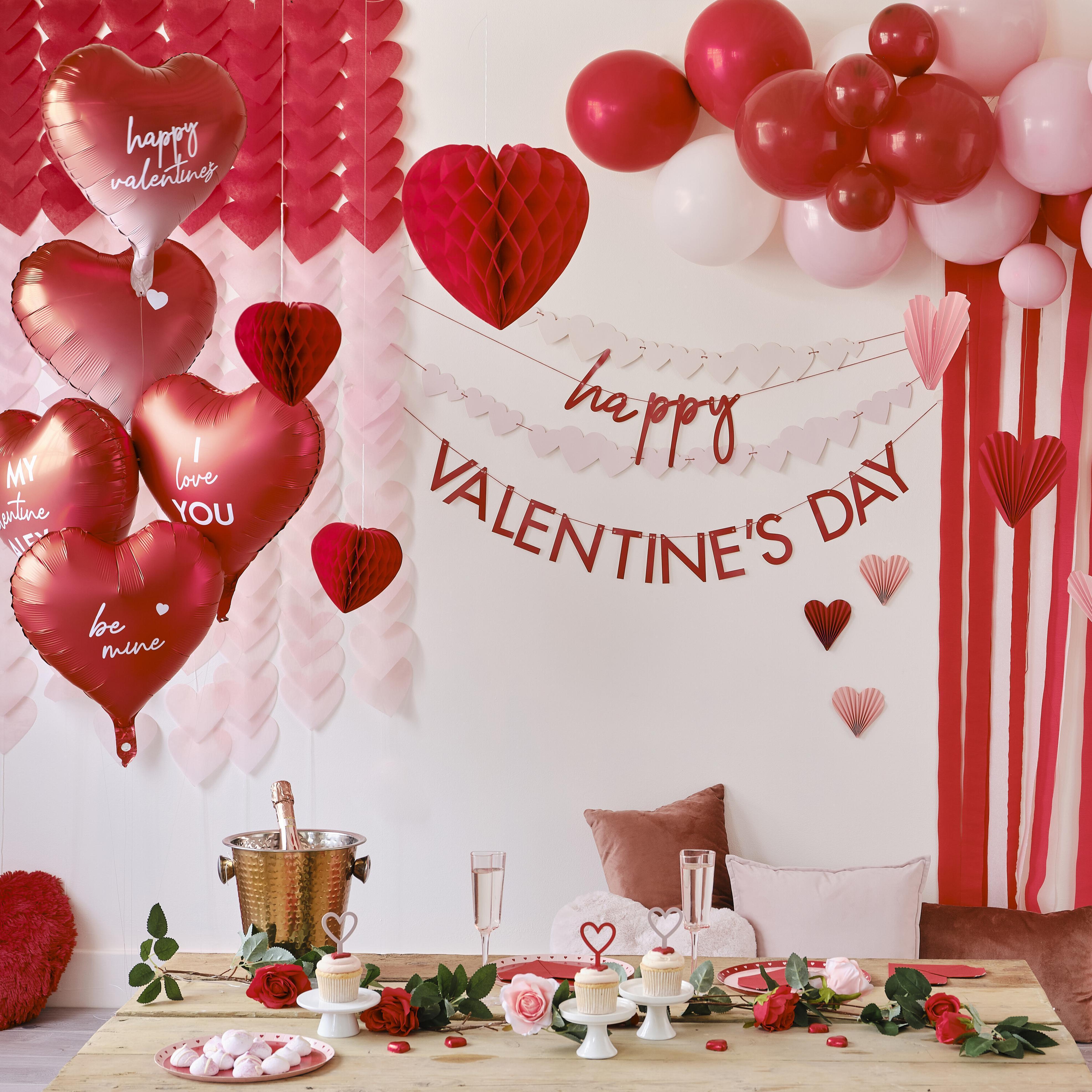 Set 5 Baloane Personalizabile (45 cm) Forma de Inima pentru Valentine's day, Rosu si Ombré