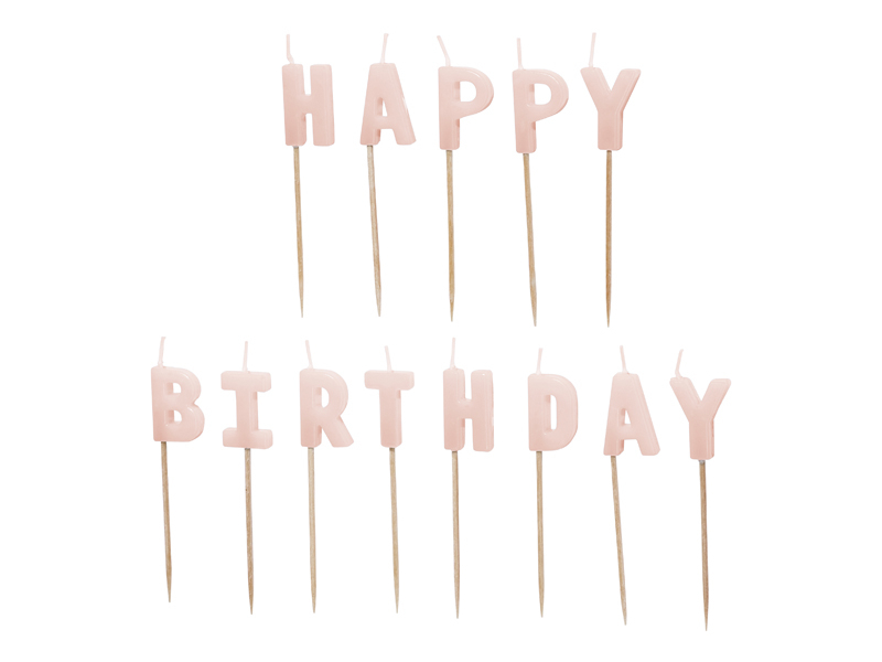 Lumanari pentru Tort cu Litere "Happy Birthday", 2.5 cm, Roz