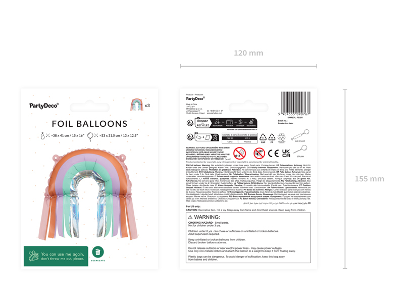 Set de 3 Baloane Curcubeu cu ciucuri, 33 x 31,5 cm