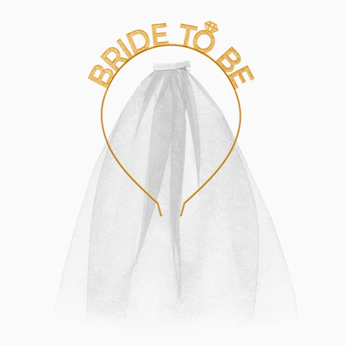 Diadema si Voal „Bride To Be”, Sclipici Auriu