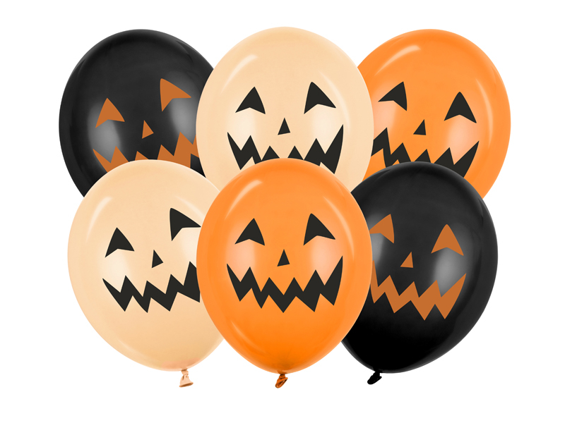Baloane halloween dovleci (6 buc) 30cm, portocaliu, piersica, negru