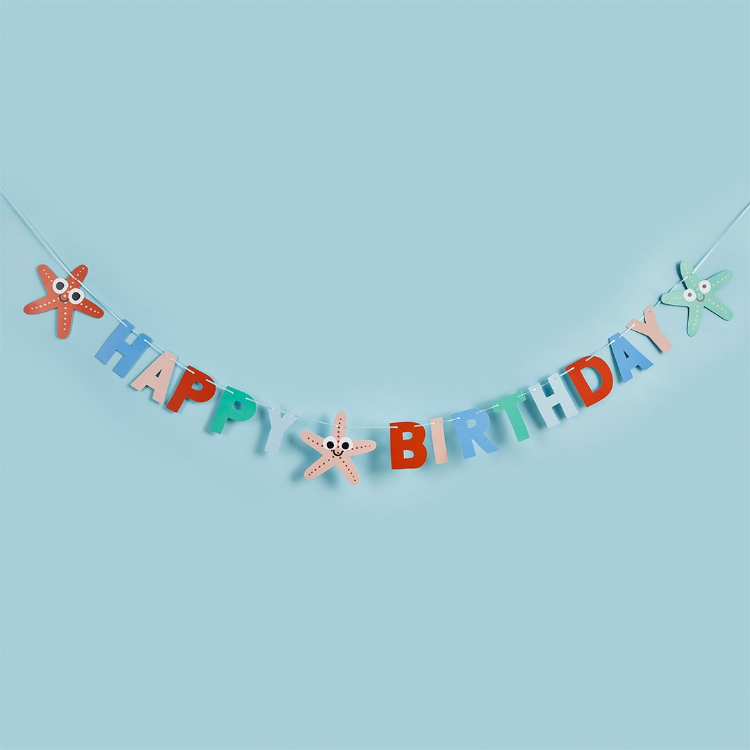 Banner “Happy Birthday” cu Stele de Mare, Pastel, 2m