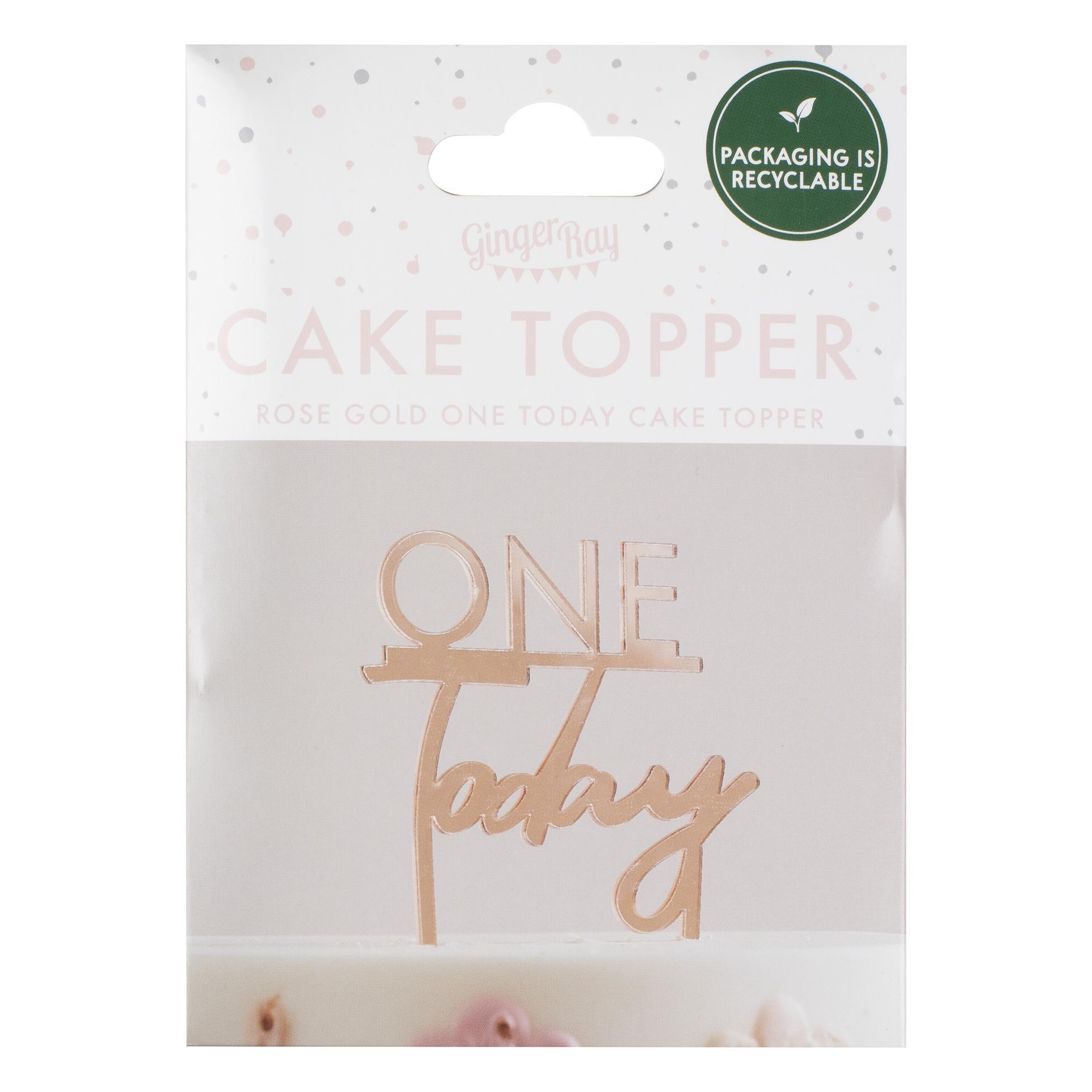 Topper tort pentru aniversare 1 an, One Today, Aur roz, 11x10cm