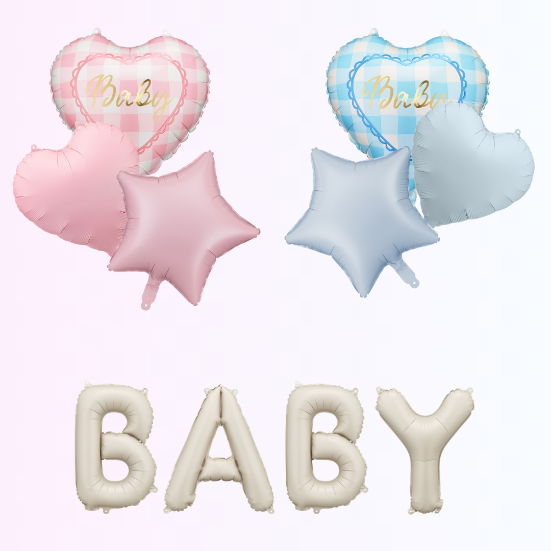 Set baloane cu Heliu Gender Reveal (2 buchete cu heliu + balon BABY cu aer)