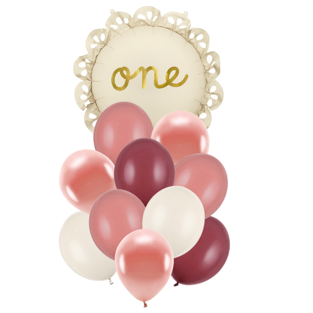 Baloane Cu Heliu Prima Aniversare Roz (11 buc)