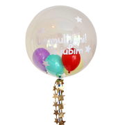 Balon Bobo XL transparent cu heliu (60cm) cu baloane mini curcubeu