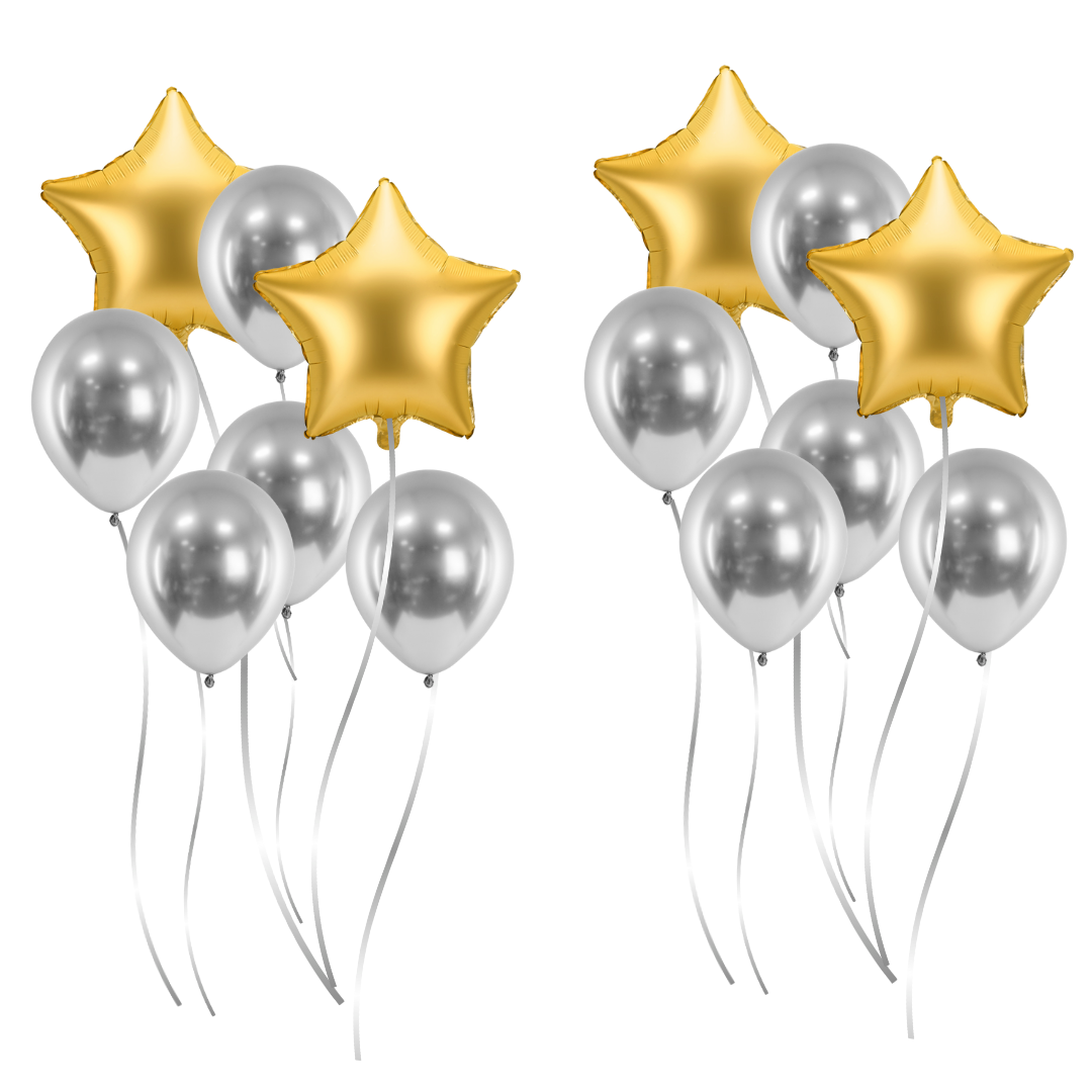 Baloane Cu Heliu Revelion 2026 Mix Argintiu/Auriu (14 buc)