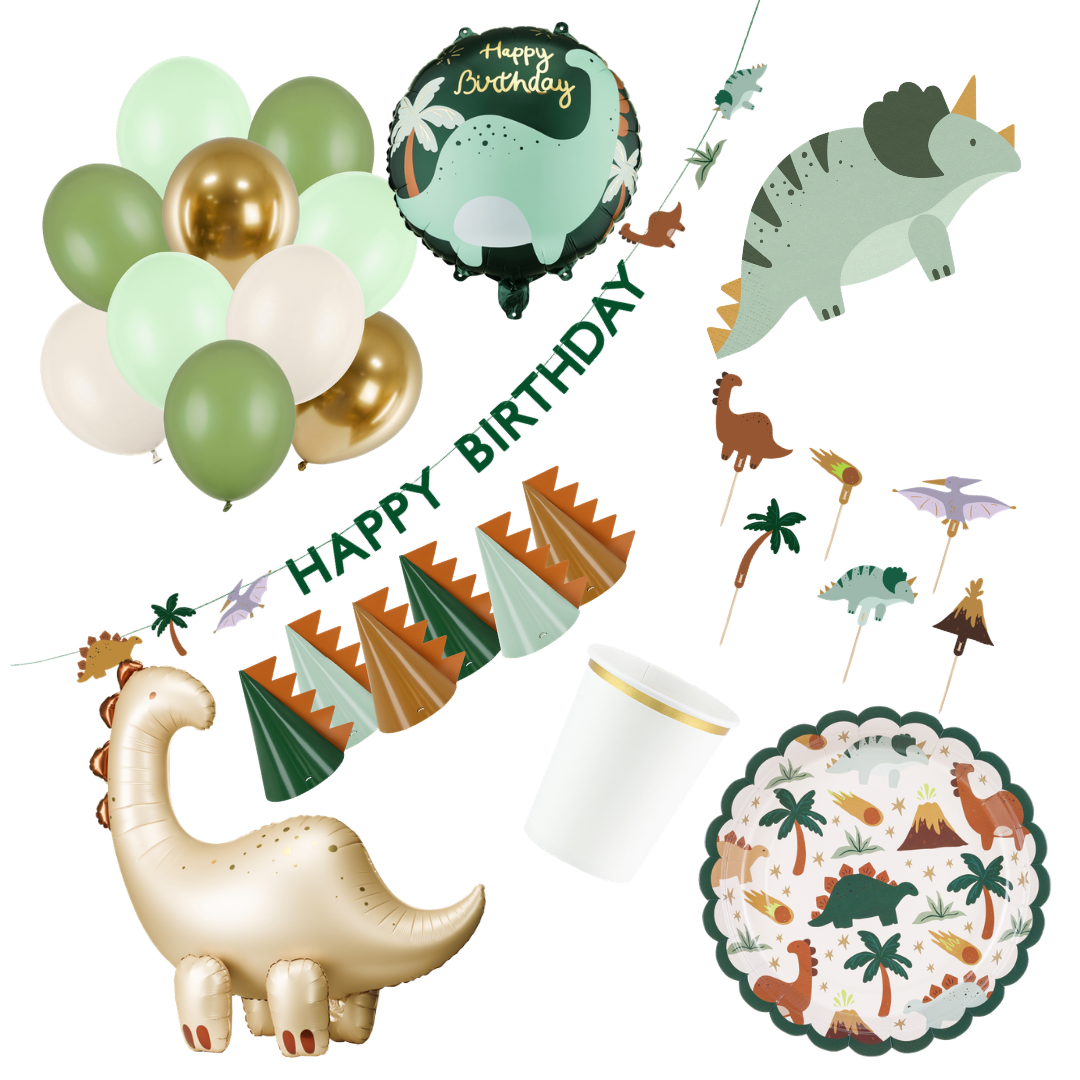 Ofertă specială - Set Petrecere Dinozauri (6 copii) verde & auriu