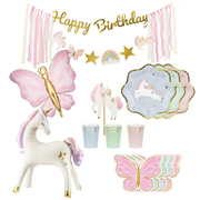 Ofertă specială - Set petrecere (6 copii) „Unicorn & Fluture” roz-auriu