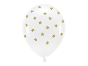 Baloane Eco Albe cu Stele Aurii (6 buc) 33cm