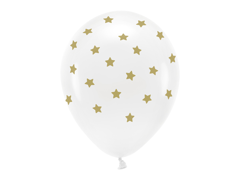Baloane Eco Albe cu Stele Aurii (6 buc) 33cm