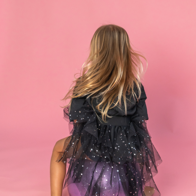 Fustă tutu „Wednesday” (3–8 ani) Negru cu steluțe