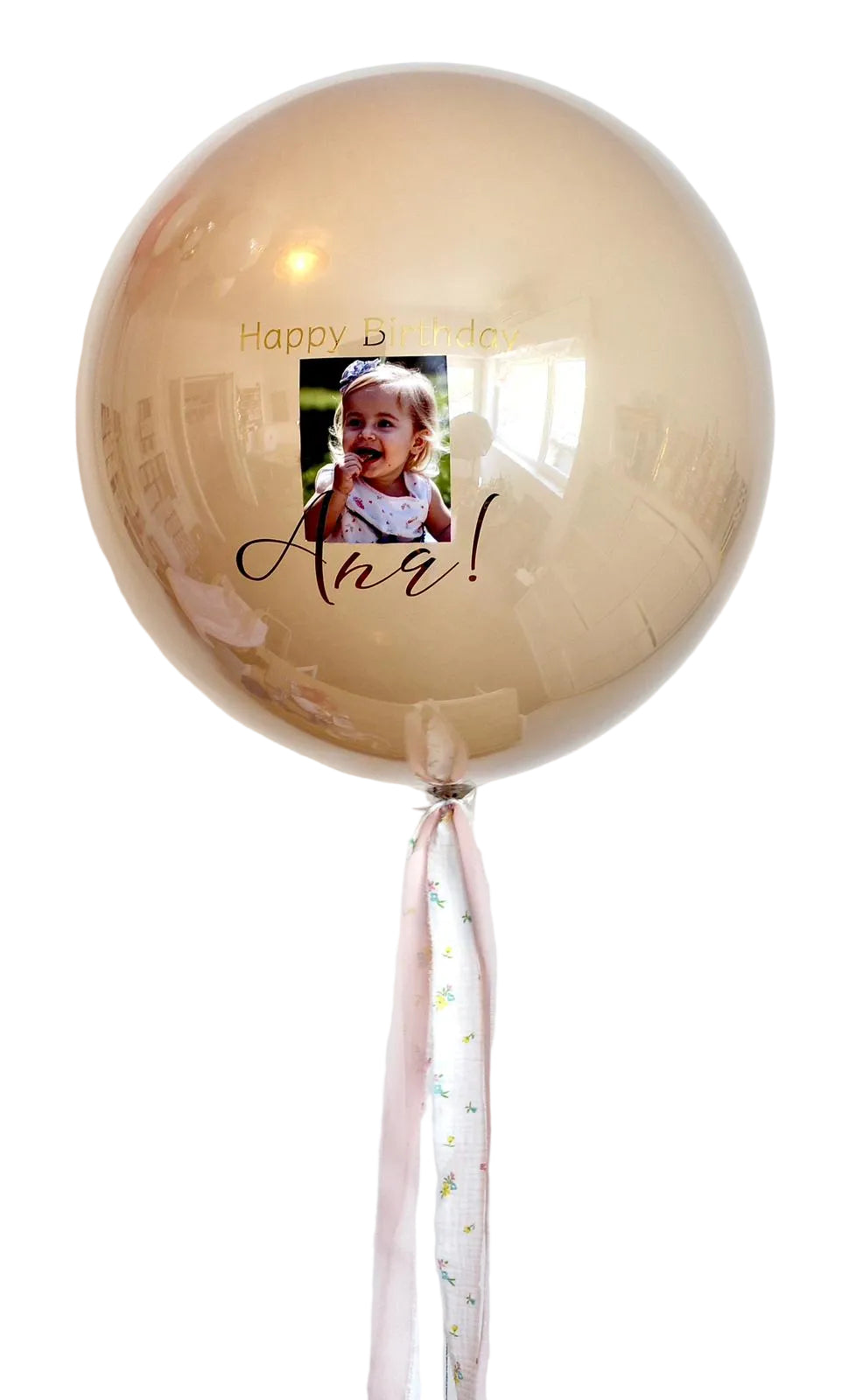 Balon cu heliu „Glass Effect” personalizat cu text și imagine 60 cm, bej