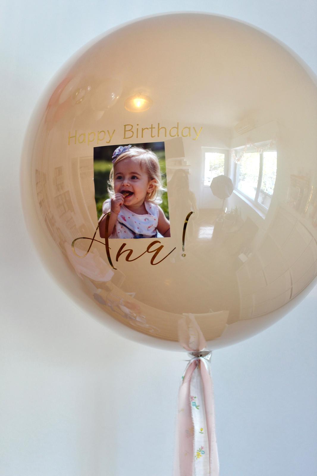 Balon cu heliu „Glass Effect” personalizat cu text și imagine 60 cm, bej