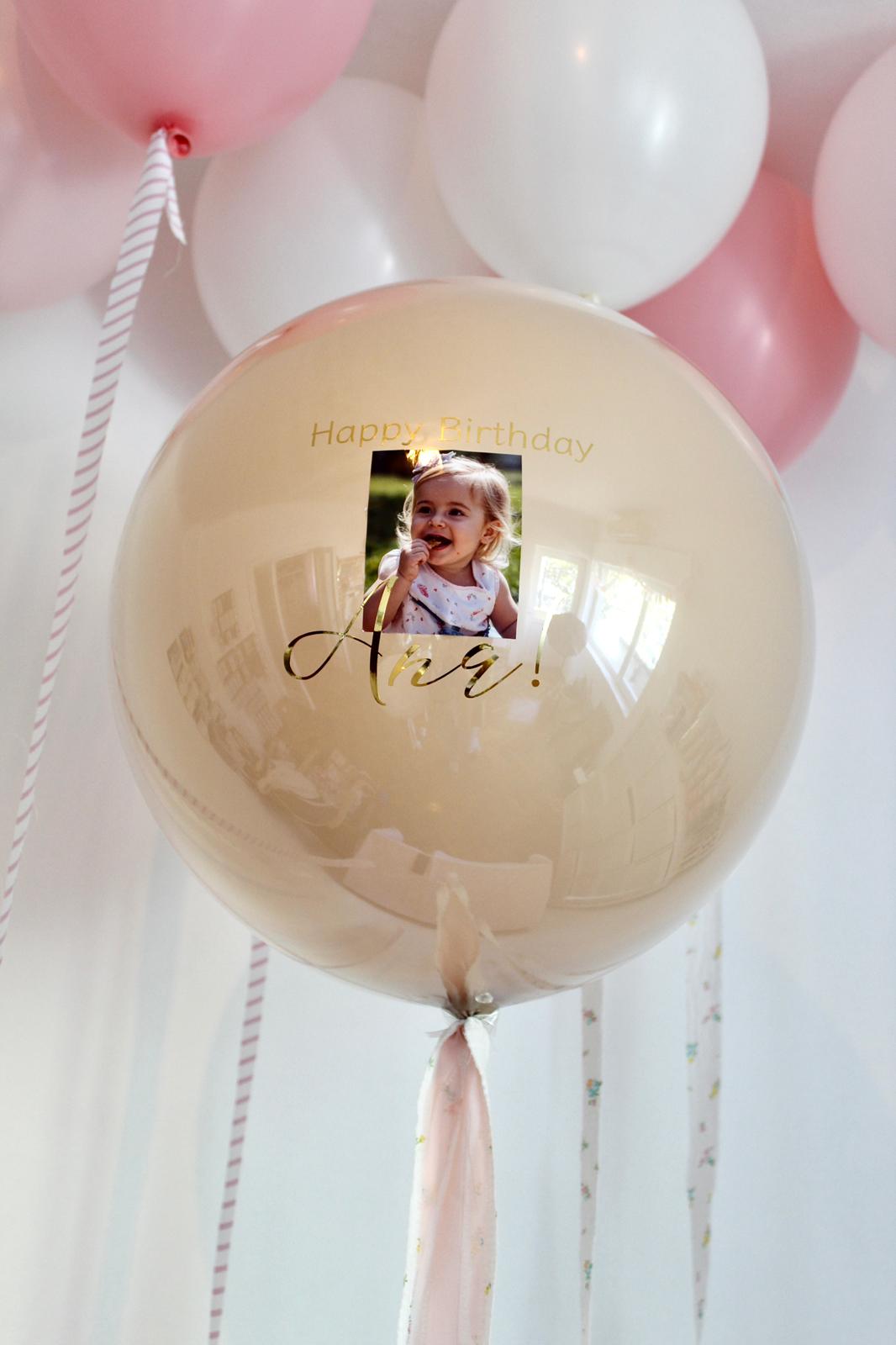 Balon cu heliu „Glass Effect” personalizat cu text și imagine 60 cm, bej