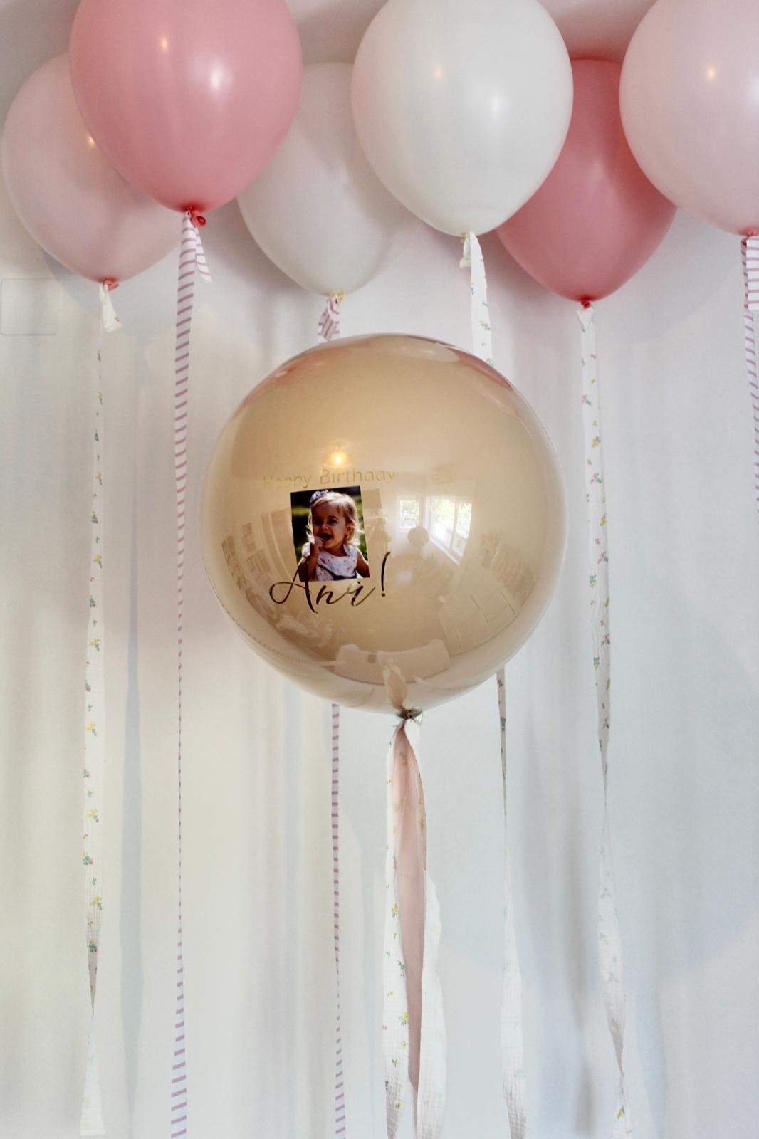Balon cu heliu „Glass Effect” personalizat cu text și imagine 60 cm, bej