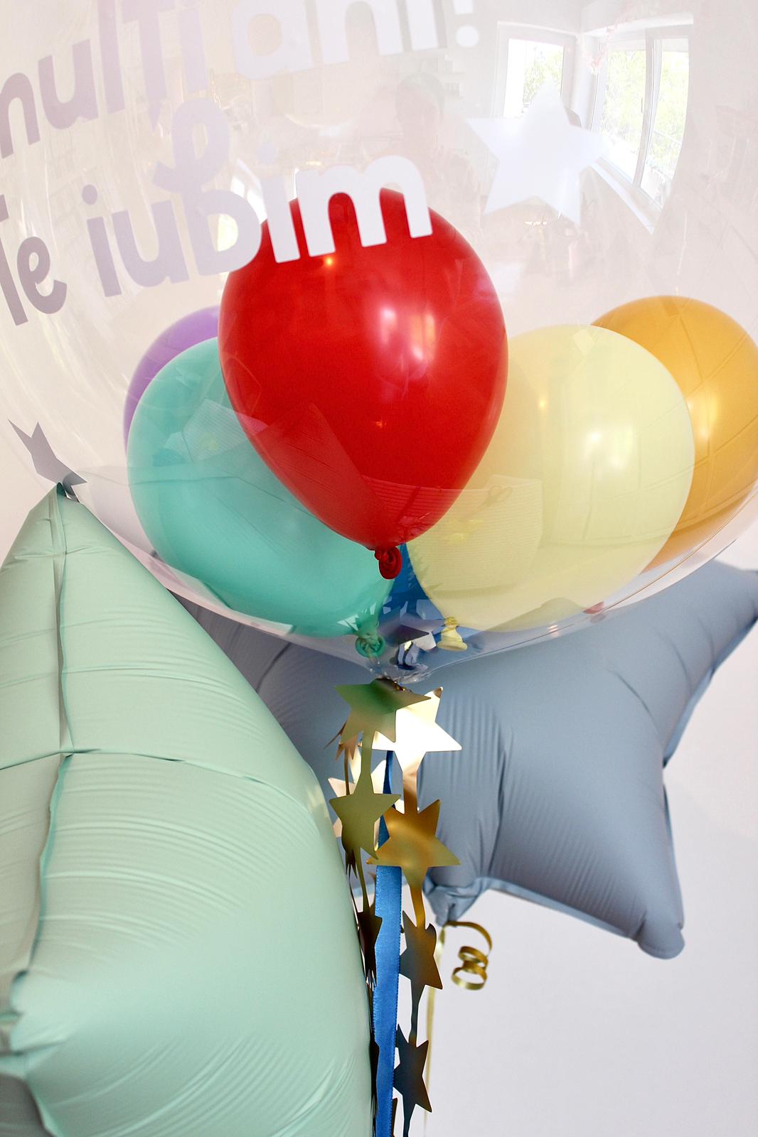 Set baloane cu heliu Bobo (60cm) personalizat + stele folie pastel (40cm)